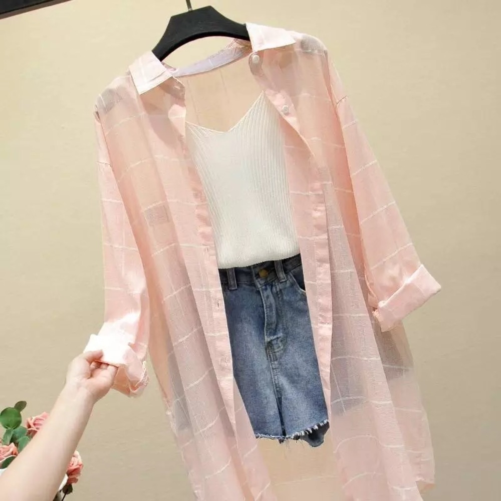 Plaid shirt collar button stripe pink flannel womens - Picture 2 of 2